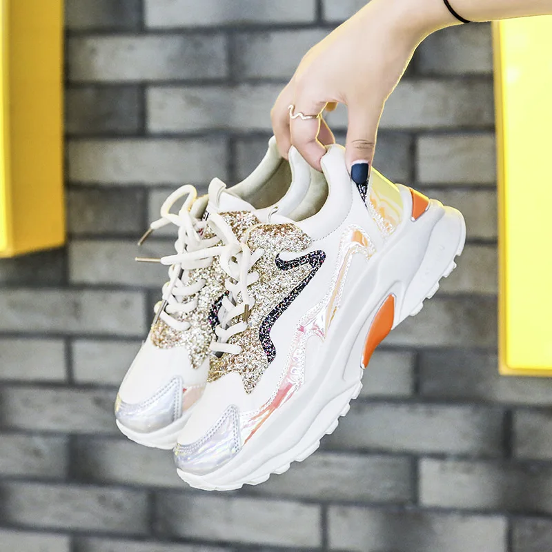 

Students' Shoes Women 2020 New Korean Casual Sequins Color Matching Fashion Mesh All Kinds Of Thick Sole Women's Shoes Trend