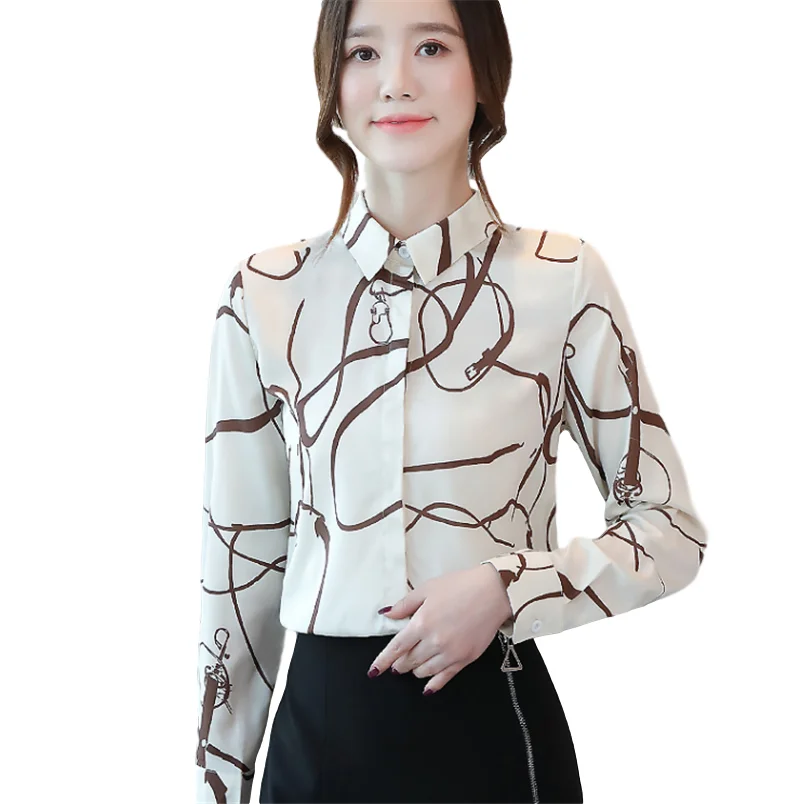 

2020 Spring New Women Printed Shirt Long-sleeved Chiffon Women Blouses Summer Women Tops And Blouses Office Ladyies Shirts