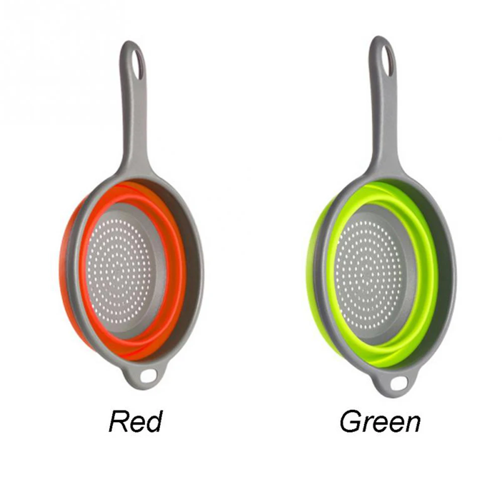 Silicone Fruit Vegetable Washing Colander Kitchen Storage Gadgets Creative Retractable Silicone Folding Handle Drain Basket