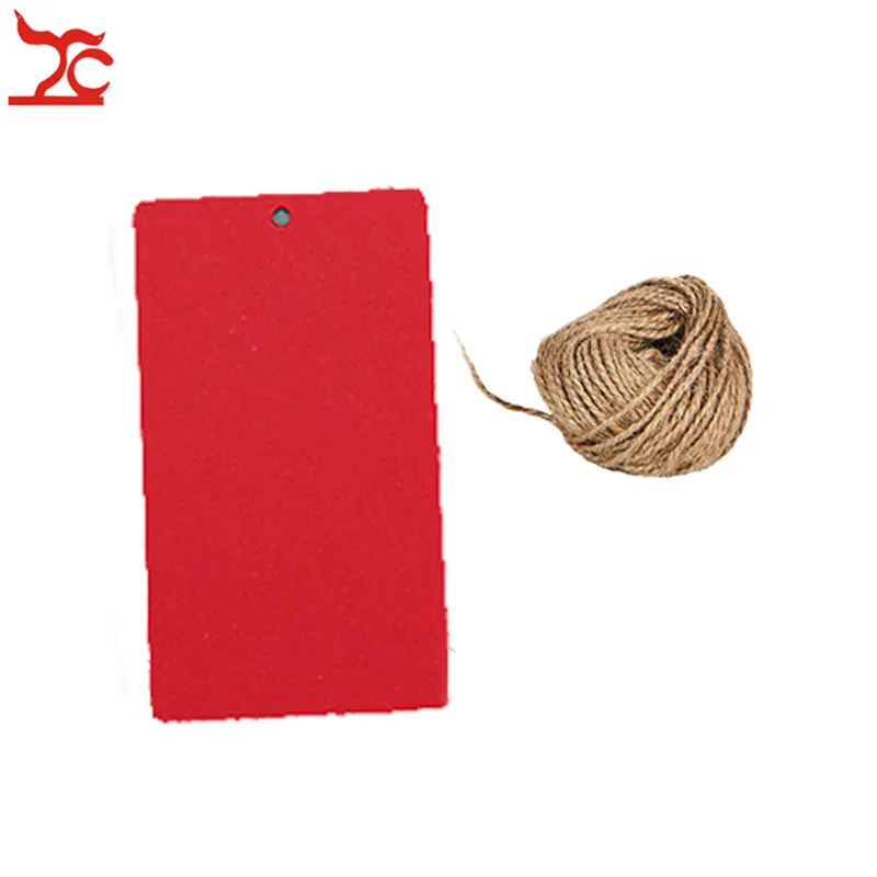 red with string Wholesale 1000Pcs Kraft Paper Tags Luggage Wedding Note Label With Jute String DIY Blank Kraft Travel Gift Hang Tag 4 Colors - Цвет: red with string