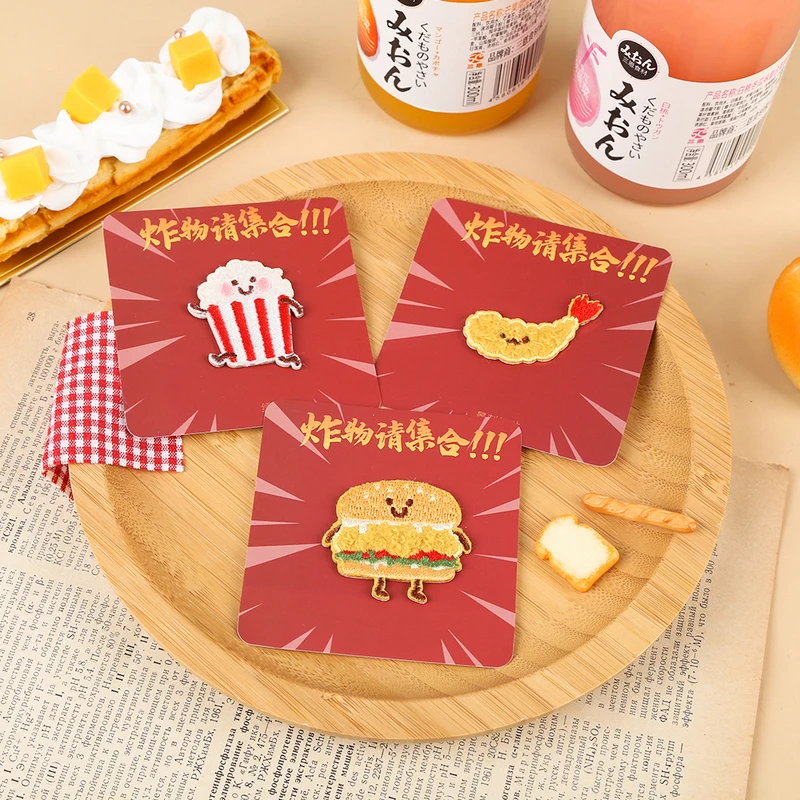 AHYONNIEX Nette Stickerei Fried Lebensmittel Popcorn Patch Kid Kleidung der Rucksack Dekoration Plüsch Applique Kleine Cartoon Patches