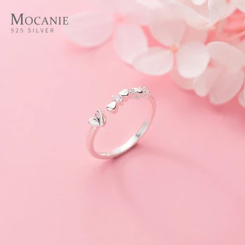 

Mocanie Dazzling Zircon Simple Hearts Sterling Silver 925 Free Size Opening Finger Ring for Women Stackable Ring Fine Jewelry