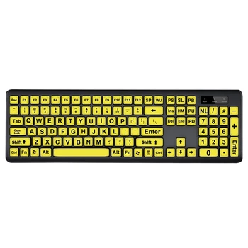 

Computer Keyboard Wired Yellow Keys Black Letter Large Elderly USB PC Computer Game Gaming Keyboard for People with Low Vision