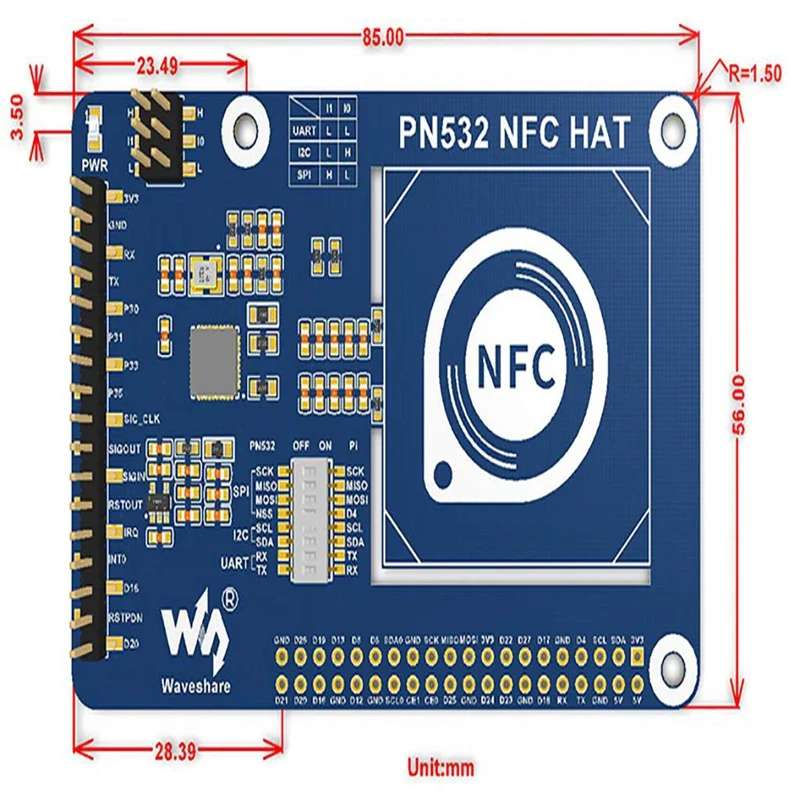 PN532 NFC HAT для Raspberry Pi, поддерживает три интерфейса связи: iec, SPI и UART