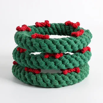 

2019 Christmas Pet Toy New Style Cotton Rope Hand-woven Donuts Knot Toy Molar Pedigree Dog Toy