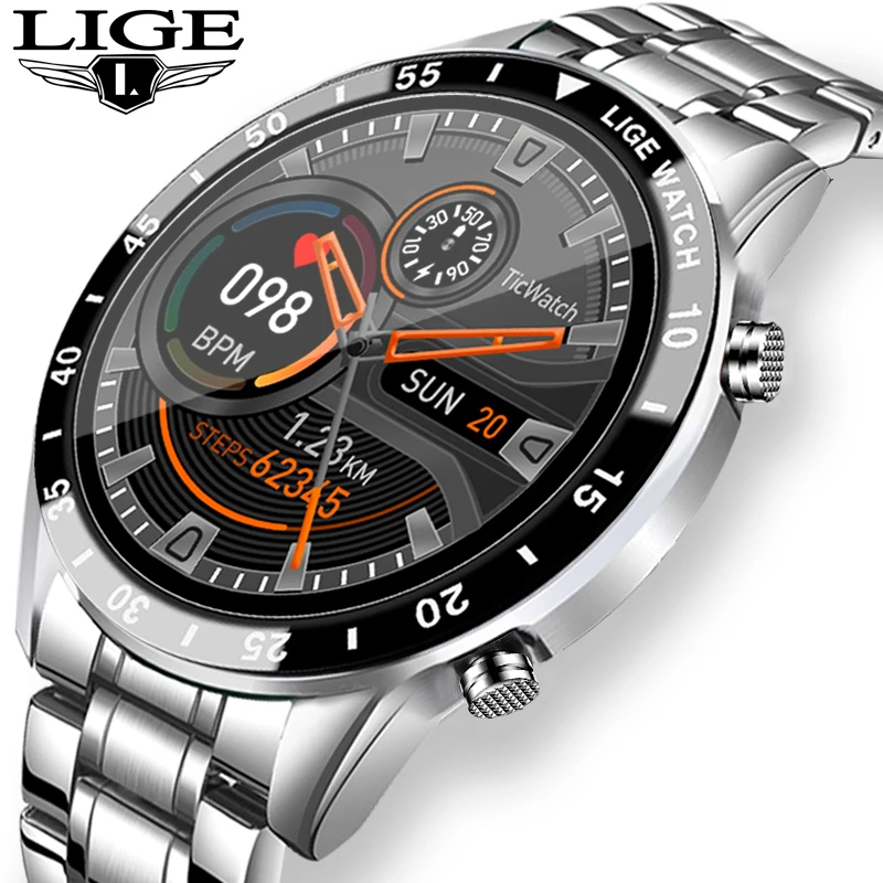 

LIGE New Luxury Brand Mens Smart Watch Steel Band Fitness Watch Heart Rate Blood Pressure Activity Tracker Smart Watches For Men