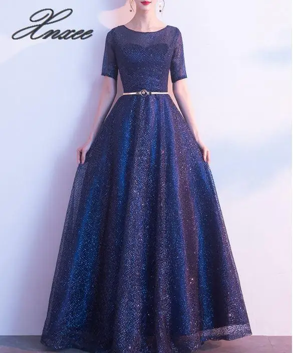 Новое летнее приталенное нарядное платье для похудения Vestido de novia S-3XL - Цвет: Тёмно-синий