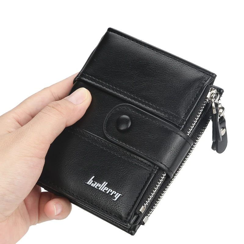 Best selling  Men's  wallet new double zipper creative short wallet fashion buckle multi-function driver's license package