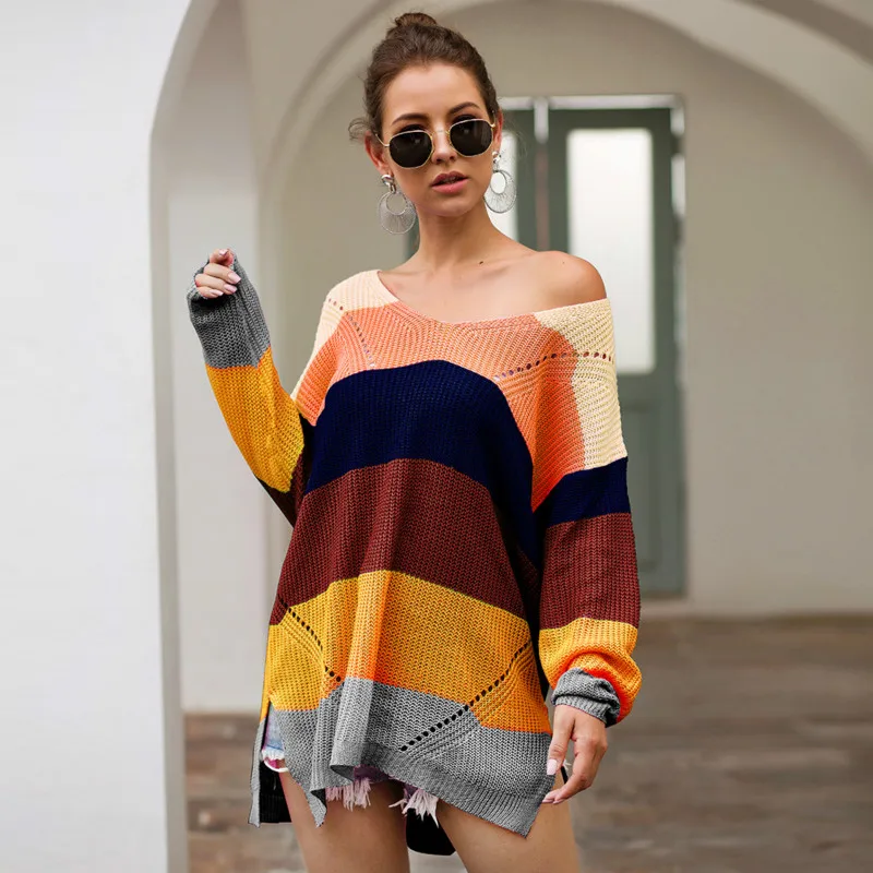 

2019 New Fashion Women Autumn Outfit Knit Cardigan Sweaters Leisure Oversize Loose Off-the-shoulder Sweater