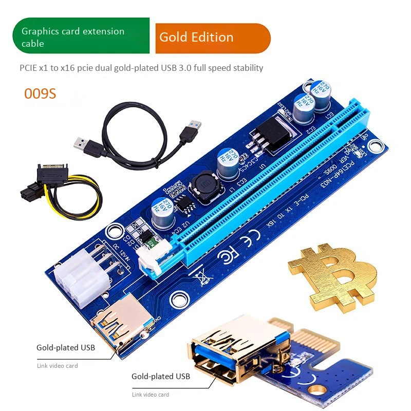 Позолоченный Pci Express X16 SATA 6pin usb 3 0 pci express удлинитель 10 шт./лот для майнинга