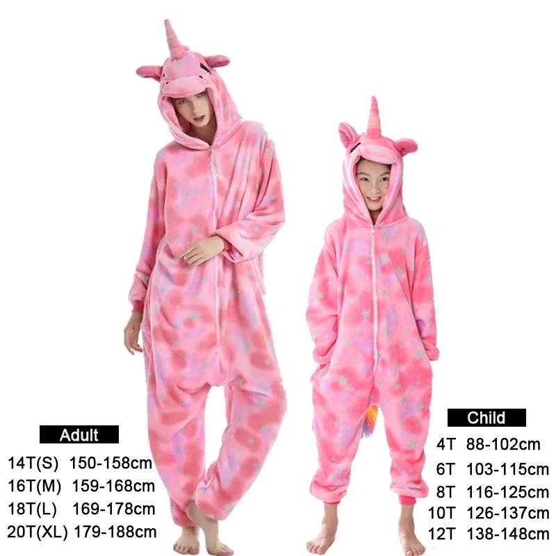 Kigurumi/Детские пижамы для мальчиков и девочек; пижамы с единорогом; фланелевые пижамы в стиле Стич; комплект одежды для сна с животными; зимние пижамы для детей - Цвет: Rose star unicorn