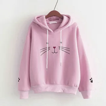 

Fashion Hoodies Women Top Cat Printing Hoodie Long Sleeve Sweatshirt Casual Loose Clothes Oversized Hoodies Ariana Grande