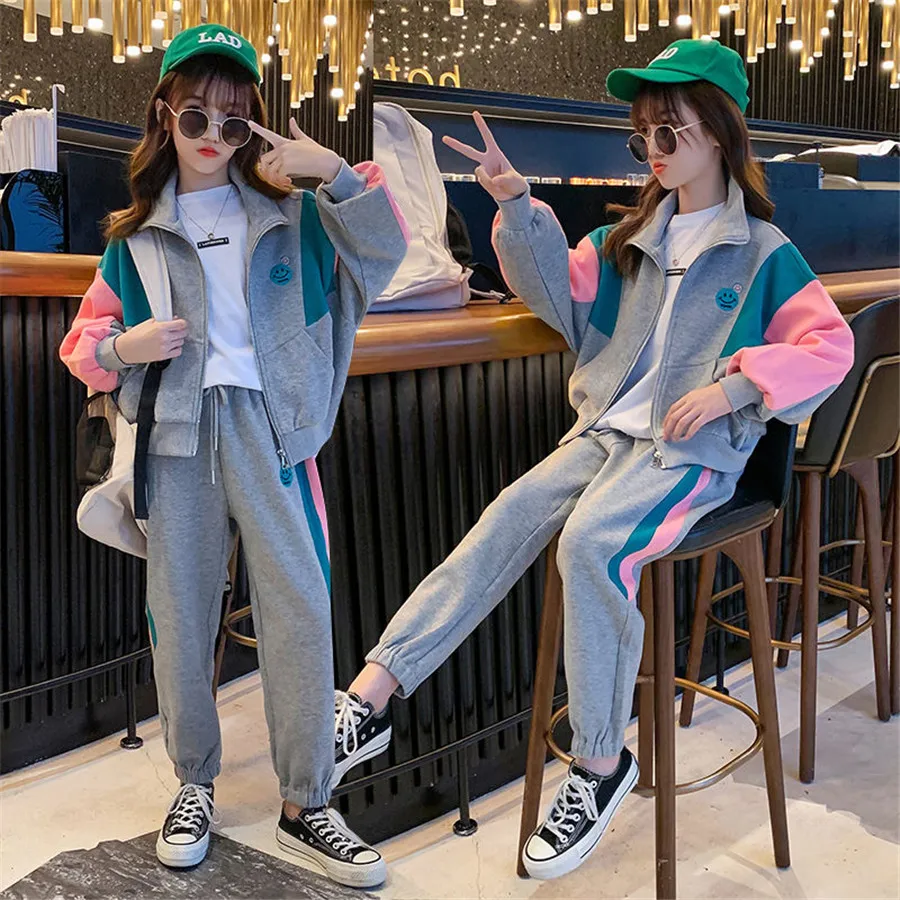 

Kids Clothes Set Spring Autumn Girls Boys Long-sleeved Sports Suits Children Teenage Jacket+Pants 2pcs Sets Clothing Tracksuits