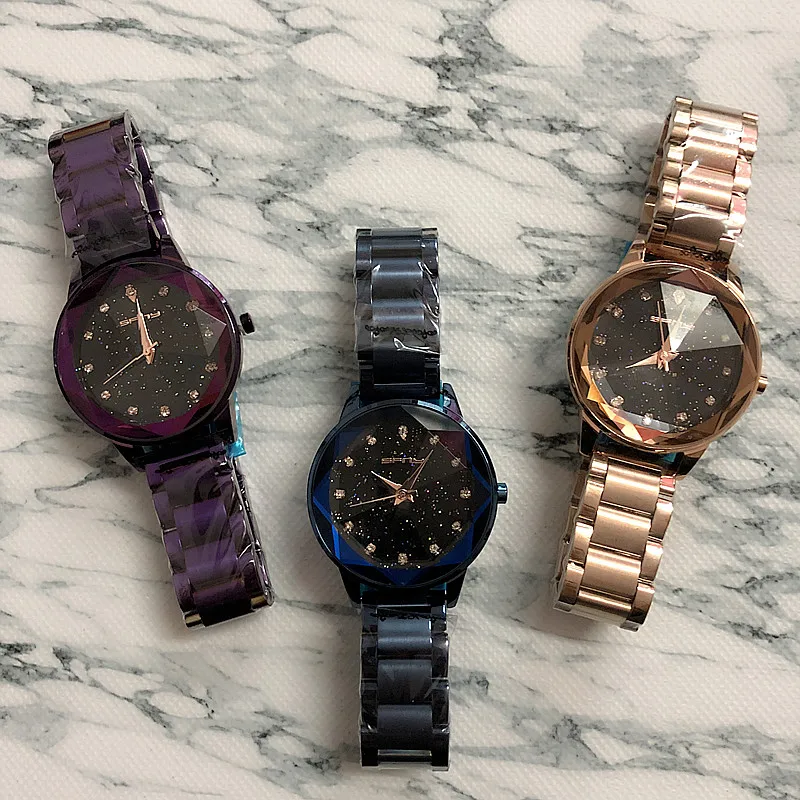 

2019 High Quality Steel Belt Female Watch Super Shiny Crystal Glass High-Grade Quartz Watch With Push Button Hidden Clasp