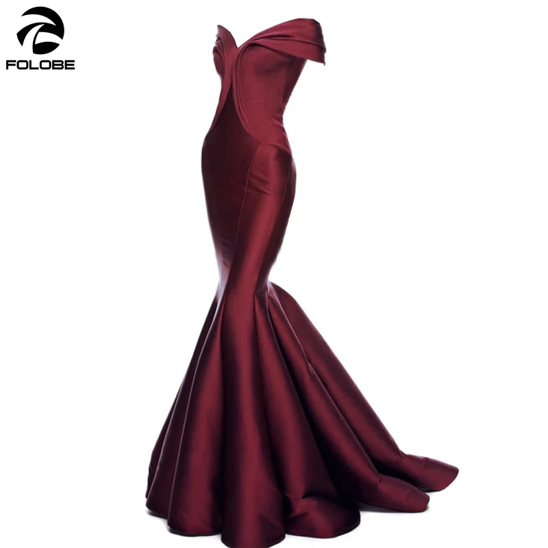 FOLOBE Long Elegant Prom Dresses Sexy Mermaid V-neck Cap Sleeve Floor Length African Burgundy Evening Prom Dress