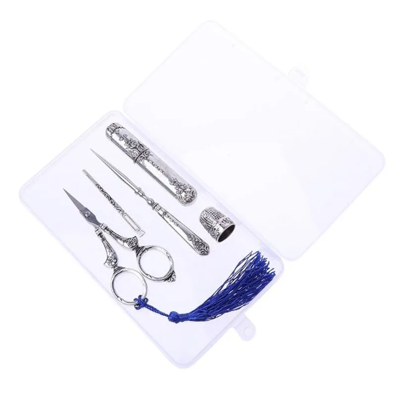 Портновские ножницы набор винтажный инструмент для вышивки сплав Awl Threader Thimble Needle Case Kit JS23