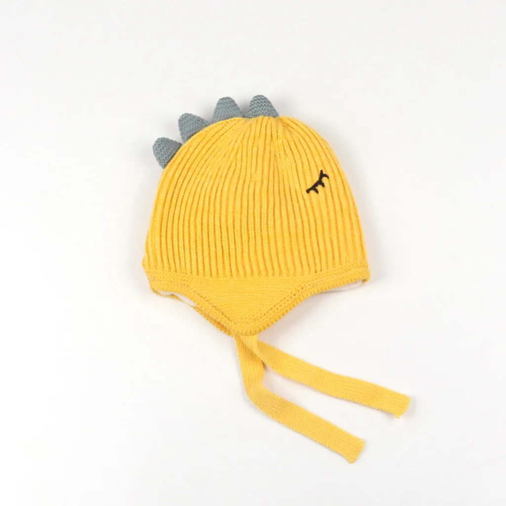 Yellow Новое поступление, модная детская вязаная теплая шапка с рисунком динозавра из мультфильма, с защитными ушами, с рукавами, для головы, Милая Мини-шапка для малышей - Цвет: Yellow