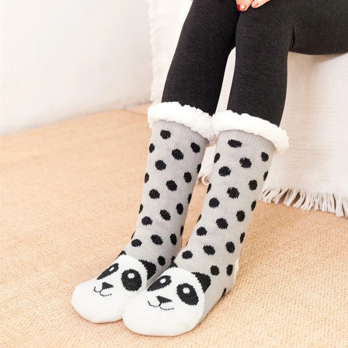 Популярные зимние длинные утепленные флисовые Носки Женские мягкие теплые пушистые носки-тапочки с рисунком 19ING