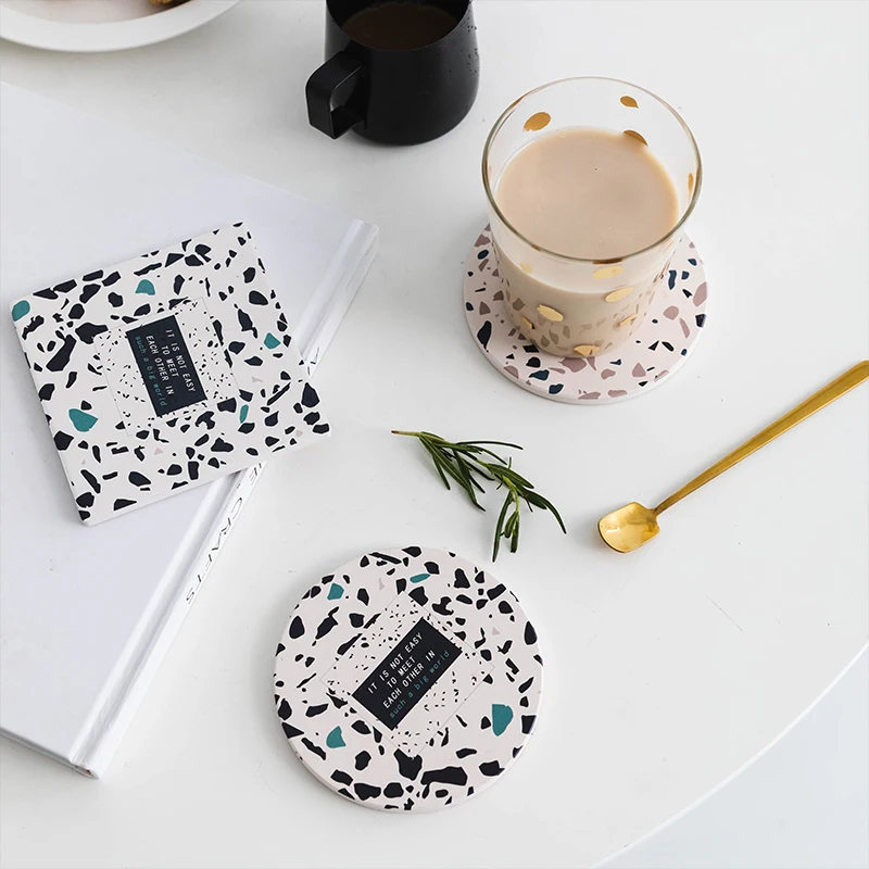 

Creative Ceramic Cork Coaster Plant Printing Cup Mat Heat-insulated Absorbent Coaster Bowl Placemats INS Desktop Decoration