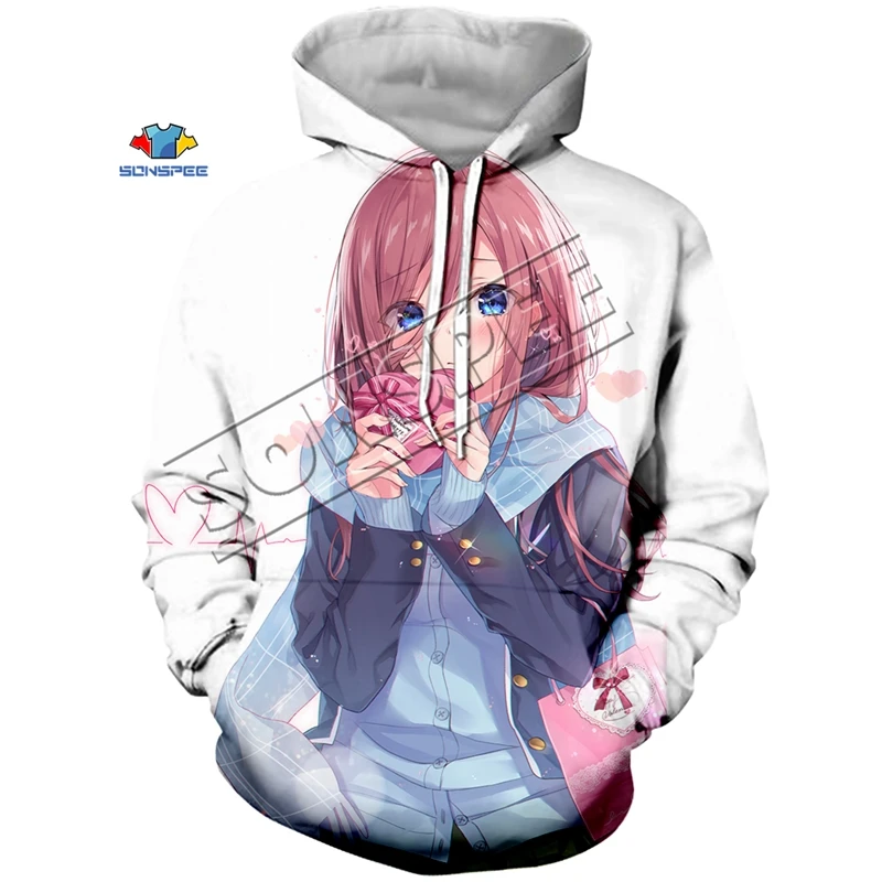 4 Модная Толстовка большого размера с капюшоном аниме The Quintuplets Cute Nakano Miku с 3d принтом для женщин и мужчин Harajuku Толстовка с капюшоном пуловеры - Цвет: 4