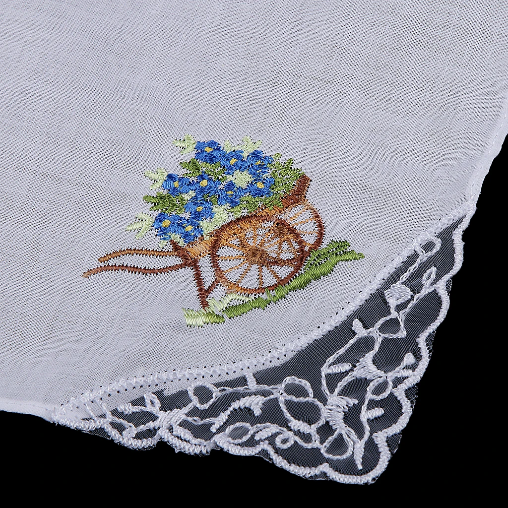 24x винтажные женские вышитые хлопковые кружевные носовые платки Hanky шарфы полотенце