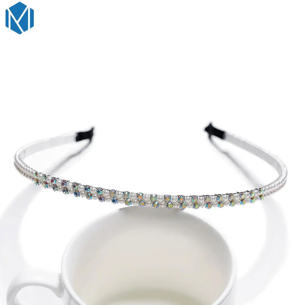 Rhinestone White M MISM Элегантные Свадебные День рождения Новые Хрустальные резинки для волос с жемчугом повязка на голову аксессуары украшения для волос головной убор для женщин девочек - Цвет: Rhinestone White