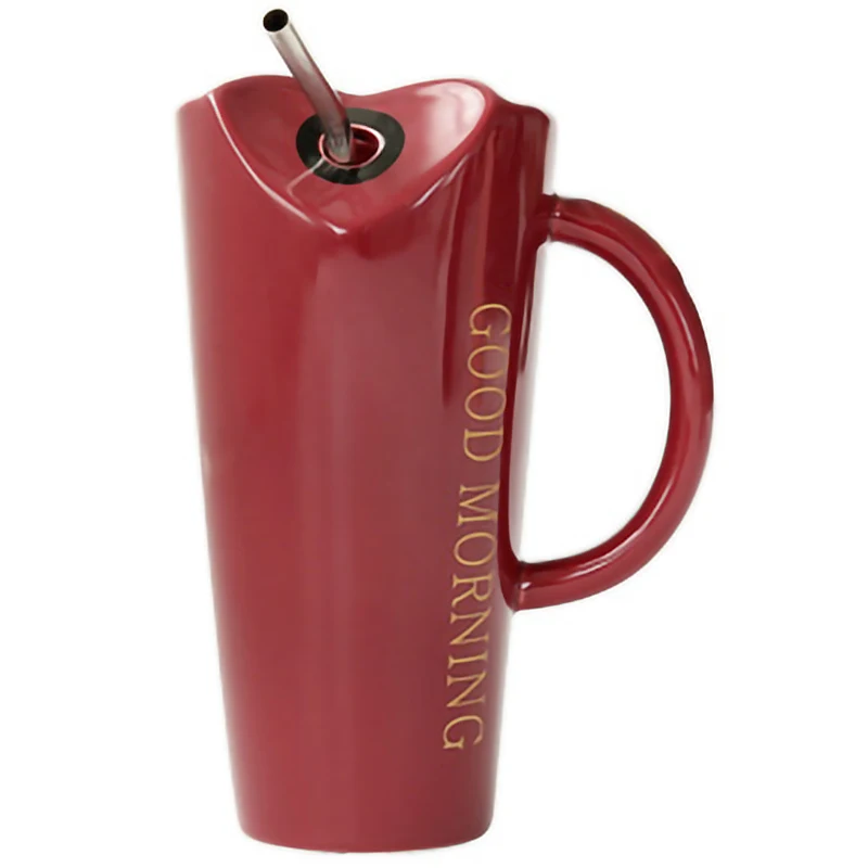 Red Новинка керамическая чашка с соломинкой индивидуальная кухонная кофейная кружка креативная чайная чашка домашняя офисная посуда для напитков - Цвет: Red