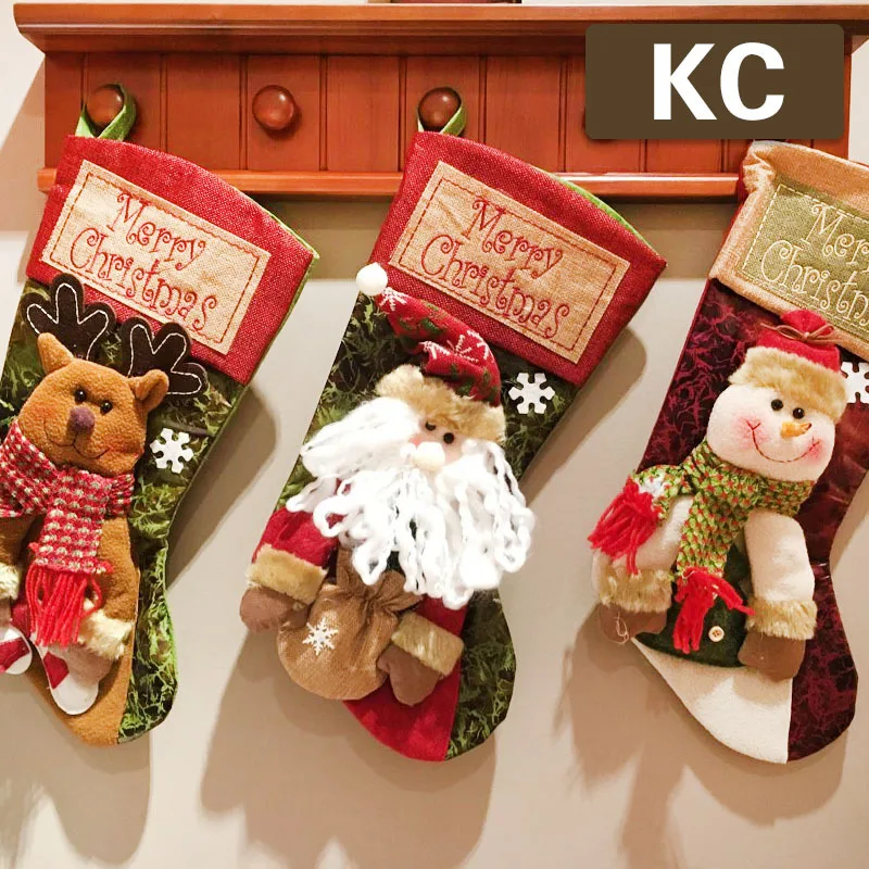 Super Bigger New Year Christmas Stocking Socks 50cm Long Christmas Super Gift  Bags Fireplace Decoration Socks Candy Holder