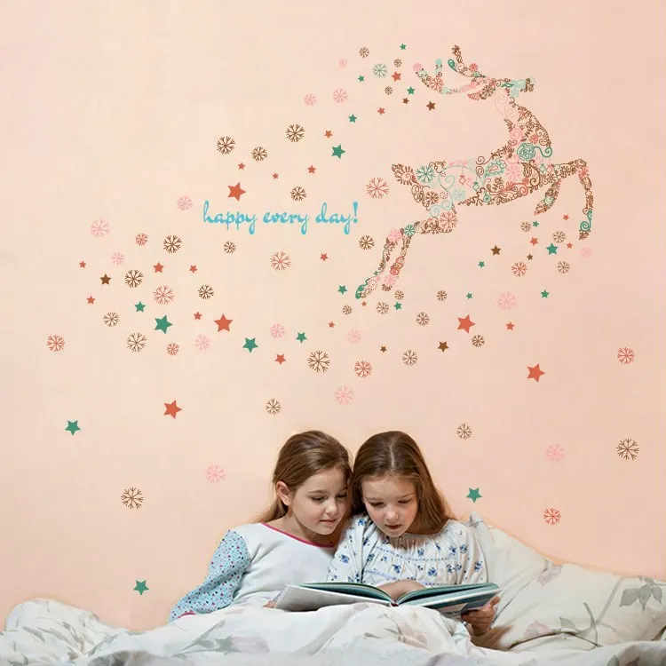3D New Year window glass removable wall sticker PVC DIY Snowflake deer stickers decal Christmas Party home Shopwindow decoration