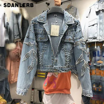 

Heavy Handmade Beaded Loose-Fit Cropped Denim Jacket Women's 2020 Spring New Loose Casual Jacket Girls Ladies Street Jean Jacket