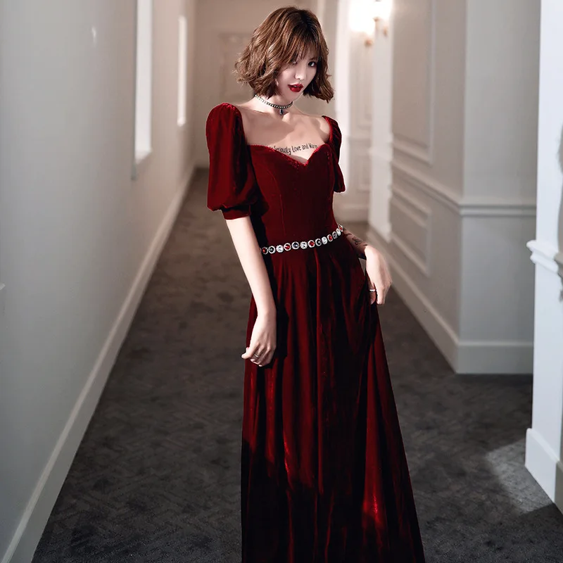 

2020 Rushed Tapete Cozinha Celebrity Dress Toast Bride 2020 New Autumn High-end Temperament Dress Simple Atmosphere Velvet Long