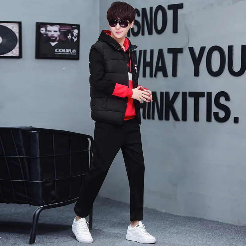 

Teenager Winter plus Velvet T-shirt Men's Junior High School Students Telecontrol a Set of Clothes Korean-style Trend Handsome L