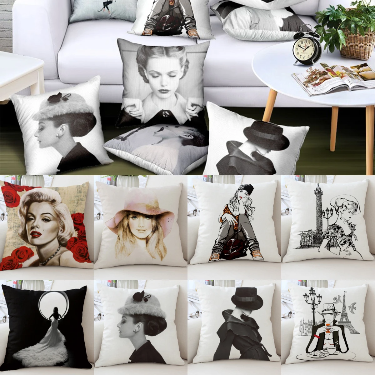 New Lady Portrait Cushion Cover Marilyn Monroe Super Woman Stars Pillow Cover High Quality Polyester Twill PillowCase Decorative