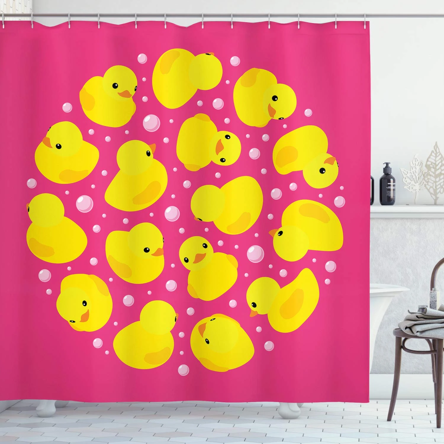 Rubber Duck Shower Curtain Fun Baby Duckies Circle Pattern Kids Bath Toys Bubbles Animal Print Cloth Bathroom Decor Set Shower Curtains Aliexpress