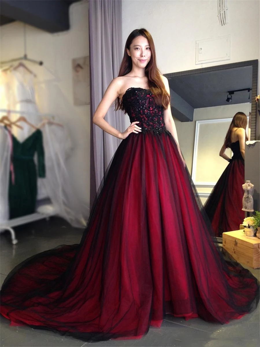 gothic-wedding-dress-with-color-sweetheart-lace-up-back-floor-length-long-black-burgundy-robe-de-soiree-vestido-longo-de-festa (2)