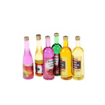 

6 Pcs/set Kitchen Drink Wine Bottles 1:12 Dollhouse Miniature Furniture Multicolor Doll house Wine Bottles