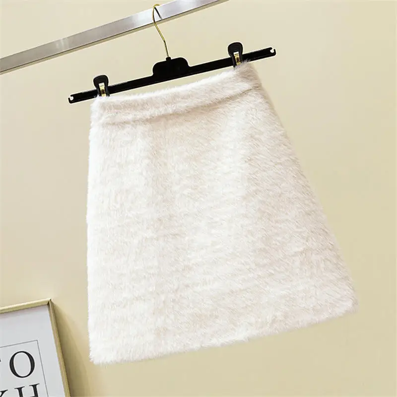 White Skirts Бархатные женские юбки, Saia, повседневные, Осень-зима, высокая талия, юбка для женщин, Harajuku, уличная одежда, теплые мини юбки для женщин, Faldas Q2071 - Цвет: White Skirts