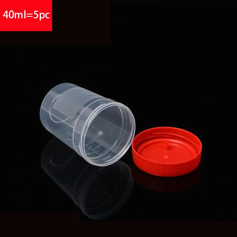 5 Bottles of Urine Container Sample Cup Stationery Experiment 40ml / 60ml Volume Molded Exhaust Ml and Oz PP EO Sterile Red Lid