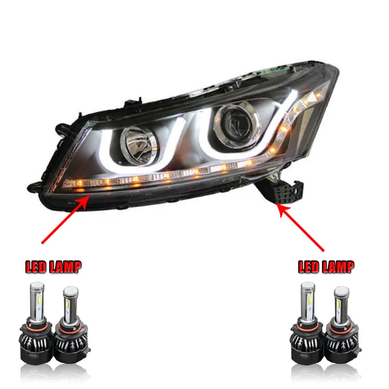 ALL LED version Автомобильный стиль светодиодный фары для Honda Accord 2008-2012 для Accord Головной фонарь светодиодный объектив двойной луч H7 HID Xenon bi xenon объектив - Цвет: ALL LED version