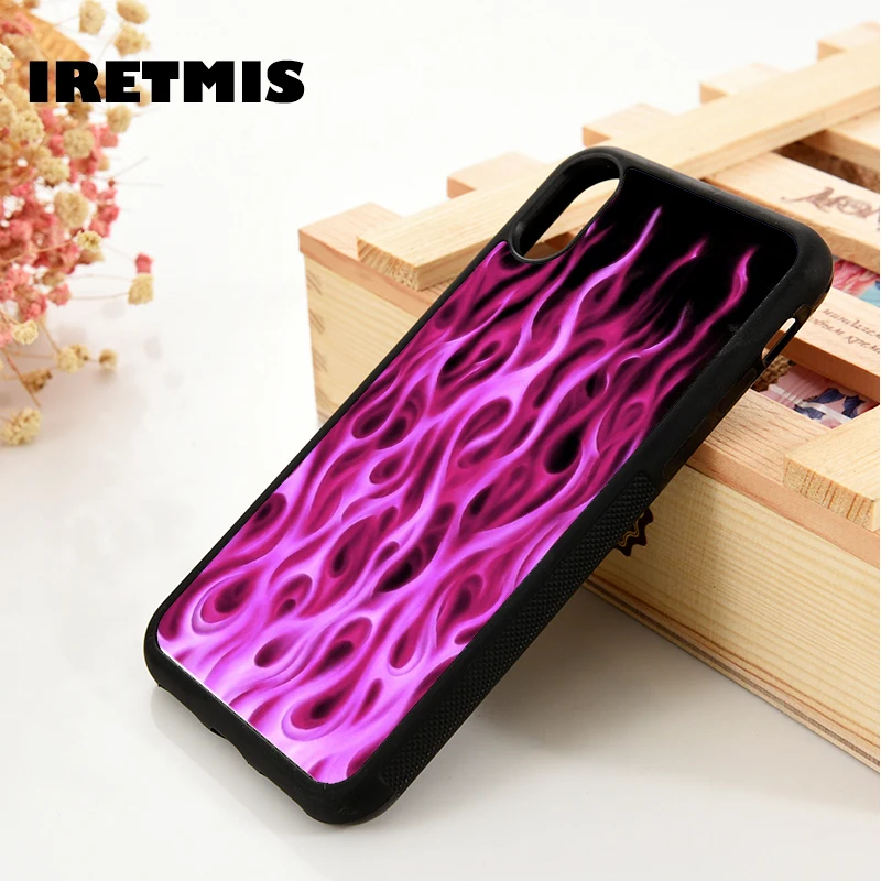 

Iretmis 5 5S SE 6 6S Soft phone case cover for iPhone 7 8 plus X Xs 11 Pro Max XR Airbrush Fiery Pink Flames Pattern Fantastic