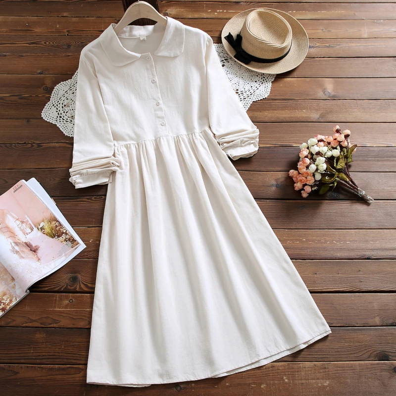 

Cotton Long Sleeve Dress 2019 New Korean fresh Autumn Women‘s A-Line Navy Blue Patchwork Dresses Fashion Casual Student Dresses