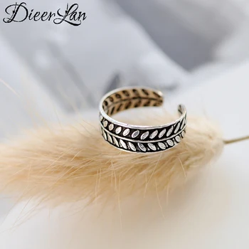 

DIEERLAN Vintage 925 Sterling Silver Leaf Rings for Women Adjustable Opening Rings Finger Jewelry Wedding Anniversary Gifts