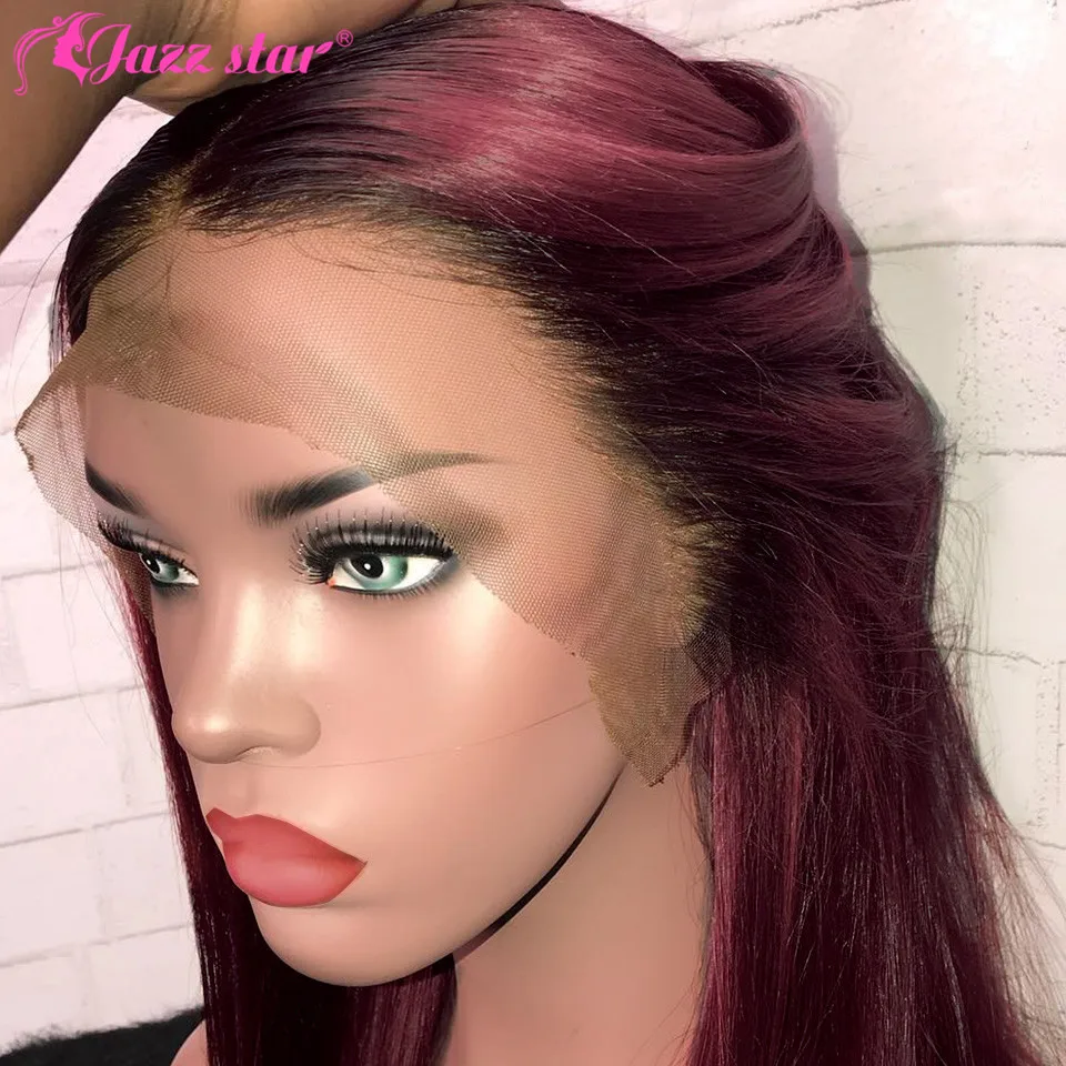 13x4 Straight Burgundy Bob Lace Front Wigs 99J Lace Front Human Hair Wigs Brazilian Pre plucked 150% Density  Jazz Star Non-Remy