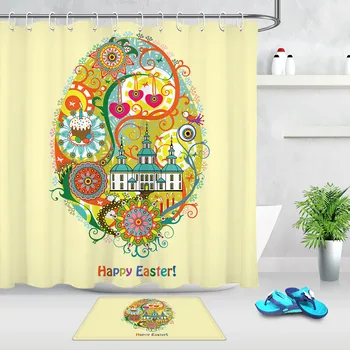 

Bathroom Waterproof Fabric Spring Shower Curtain Easter Eggs Polyester Bath Curtains Home Decorative