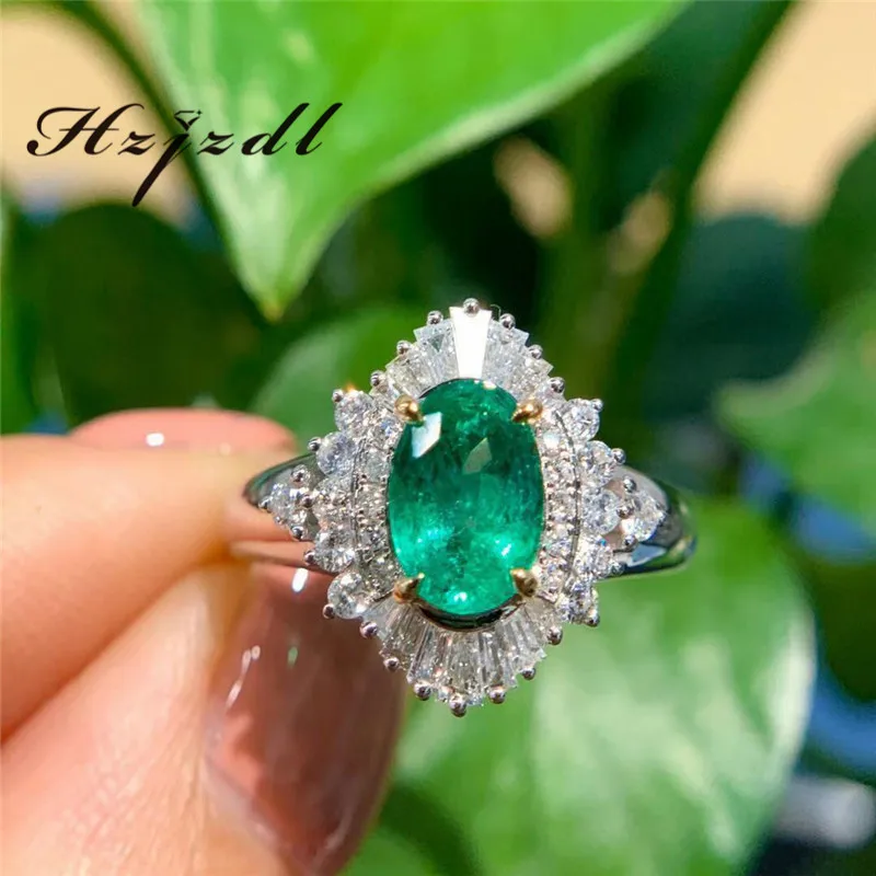 jewelry 18K gold 1.11CT Natural emerald diamond ring for women engagement - Цвет камня: white gold