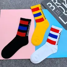 Короткие носки до середины голени для взрослых три полоски русский язык красный синий белый черный желтый трехцветный национальный флаг цвета ноги