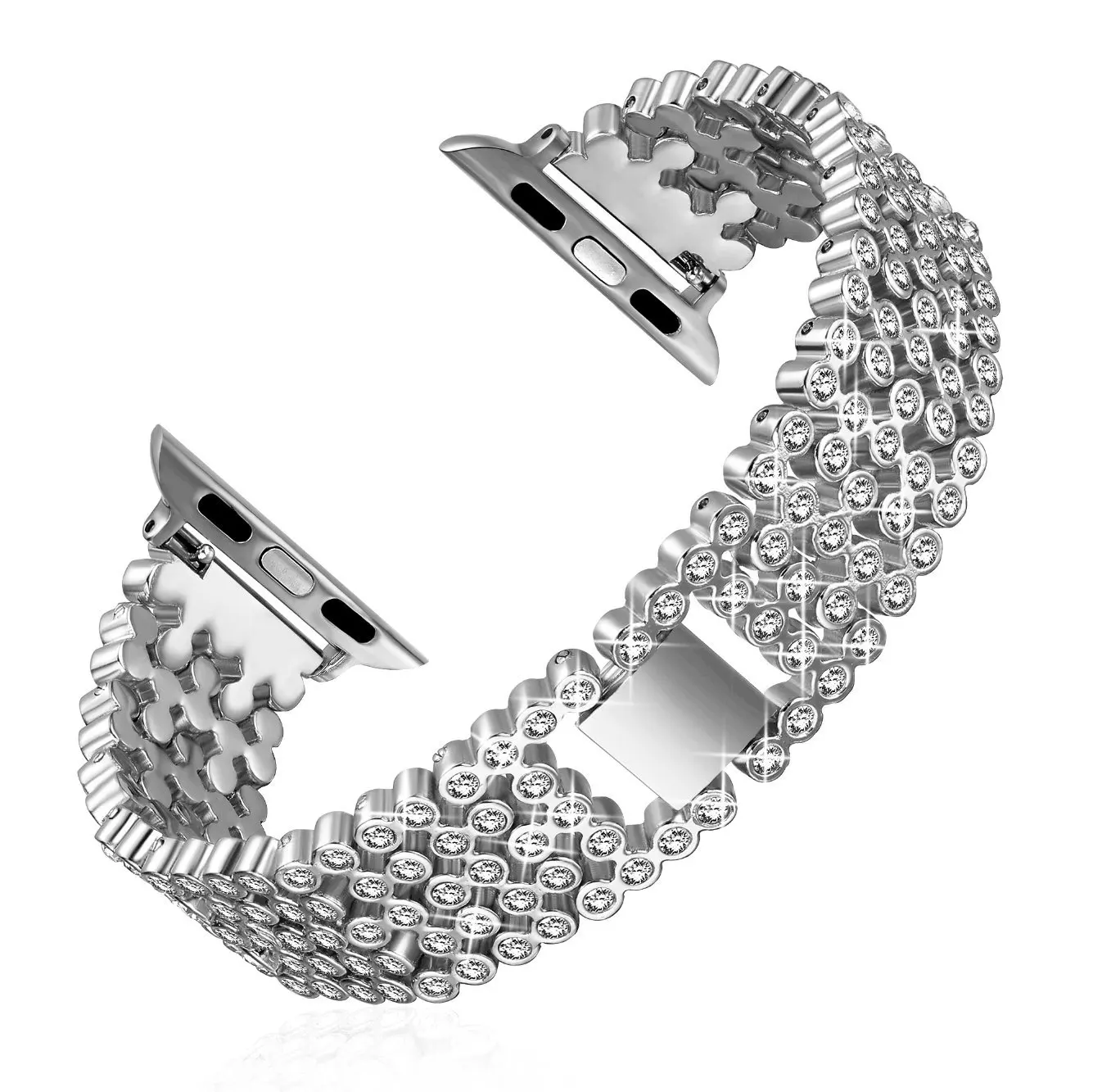 silver Роскошные, со стразами, с украшениями под бриллианты Bling Ремешок для Apple Watch Band 4 38 мм 42 мм металлический браслет из нержавеющей стали для iWatch 5 40 мм 44 мм - Цвет ремешка: silver