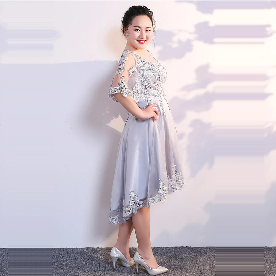 Высокая Низкая Выпускные платья Vestidos De Gala T351 серый размера плюс короткие платья женские вечерние короткие спереди длинные сзади платья для выпускного вечера