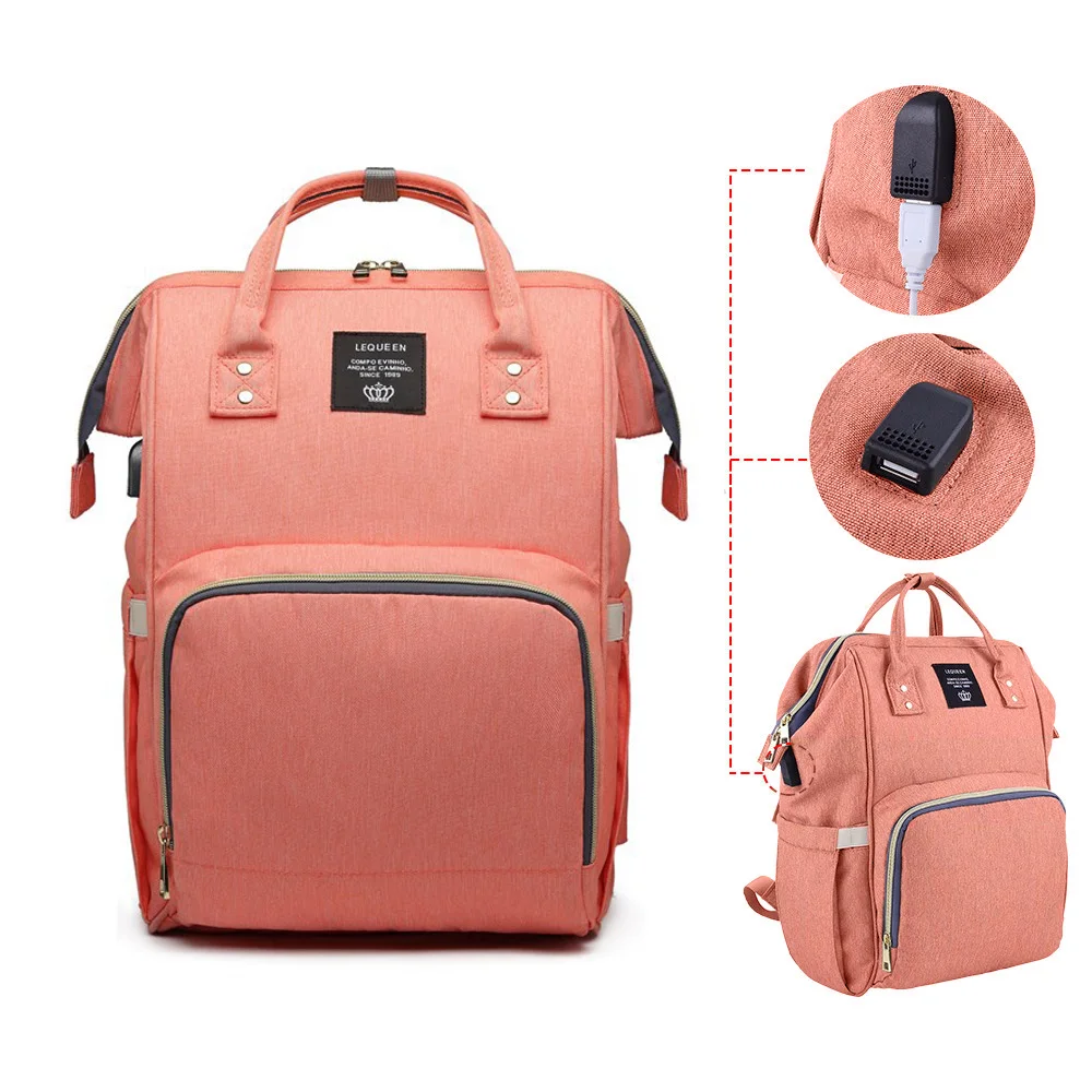 LEQUEEN Baby Nappy Diaper Bags Fashion Mummy Maternity Travel USB Large Backpack
