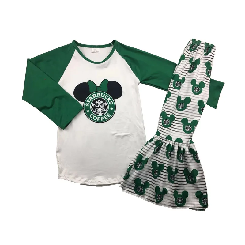 

hot sale girl green raglan shirt with pants long sleeve cartoon popular style boutique girls clothing